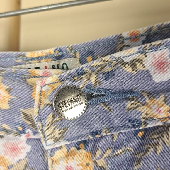 Stefano International Blue Denim Floral High Waist Vintage Sz 14 Y2K Shorts - Picture 3 of 11
